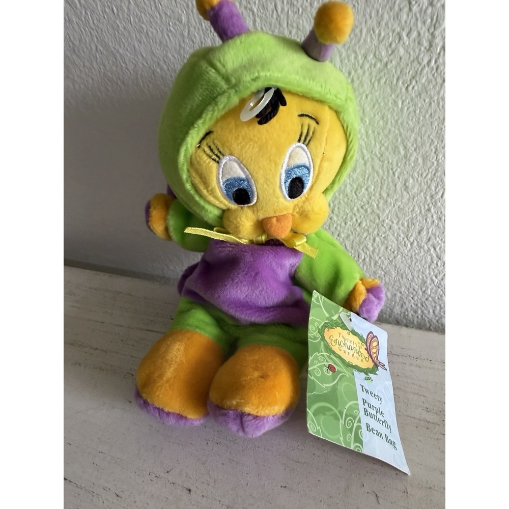 Warner Bros Studio Tweety's Enchanted Garden Bean Bag Plush Purple Butterfly Vtg